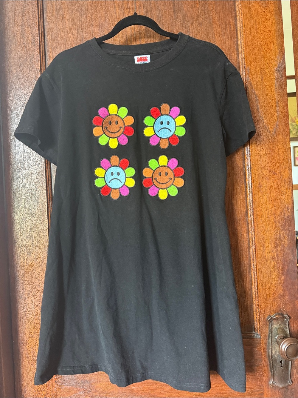 Love from 1969 Black Graphic Flower Face T-shirt Dress